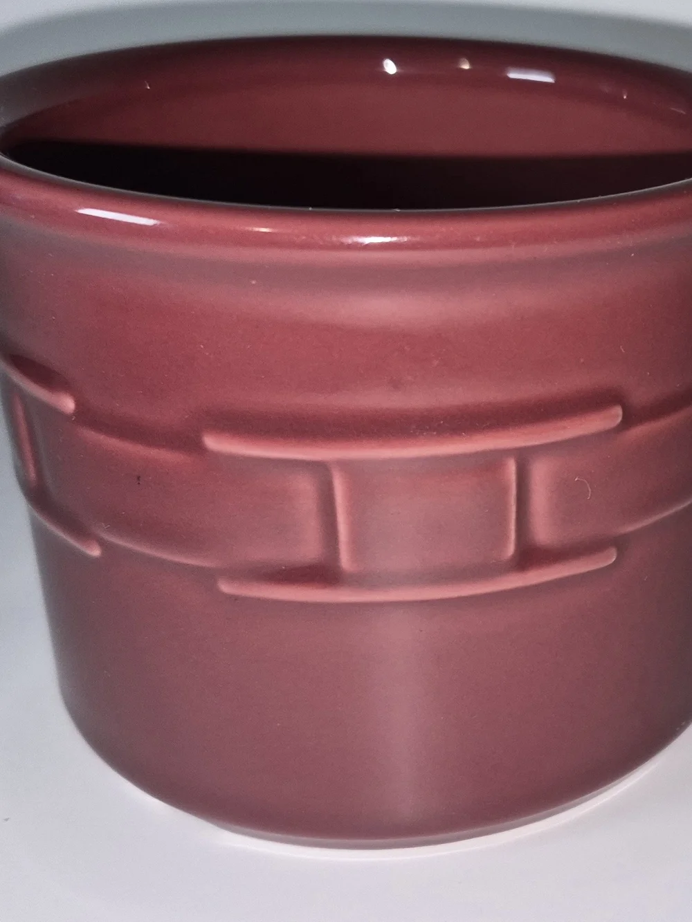 Longaberger Pottery Woven Traditions Crock 1 Pint Burgundy Color Made in USA